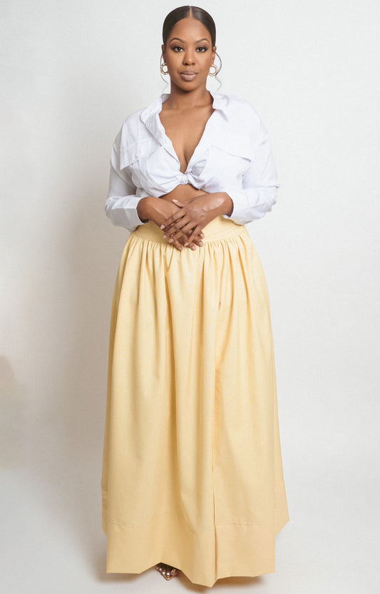 long yellow linen skirt for women