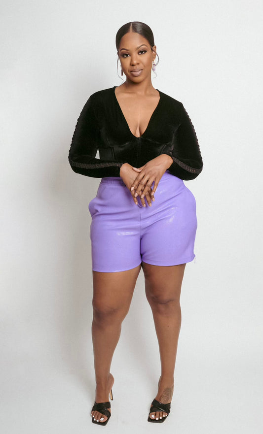 purple leather shorts for women high waist